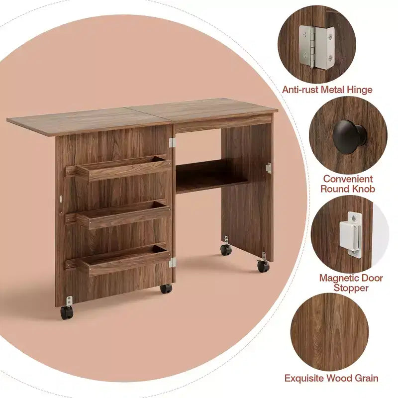 Table de couture pliante Costway avec rangements et roulettes pour la maison
