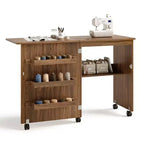 Costway Folding Sewing Craft Table Shelf Storage Cabinet Home Furniture W/Wheels