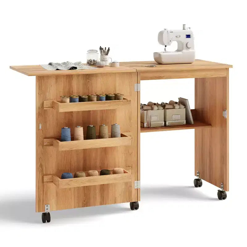 Table de couture pliante Costway avec rangements et roulettes pour la maison