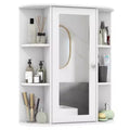 Costway Bathroom Cabinet Single Door Shelves Wall Mount Cabinet with Mirror White