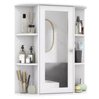 Costway Bathroom Cabinet Single Door Shelves Wall Mount Cabinet with Mirror White