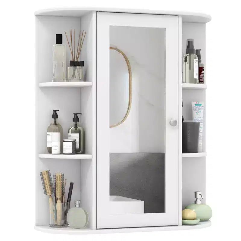 Costway Bathroom Cabinet Single Door Shelves Wall Mount Cabinet with Mirror White