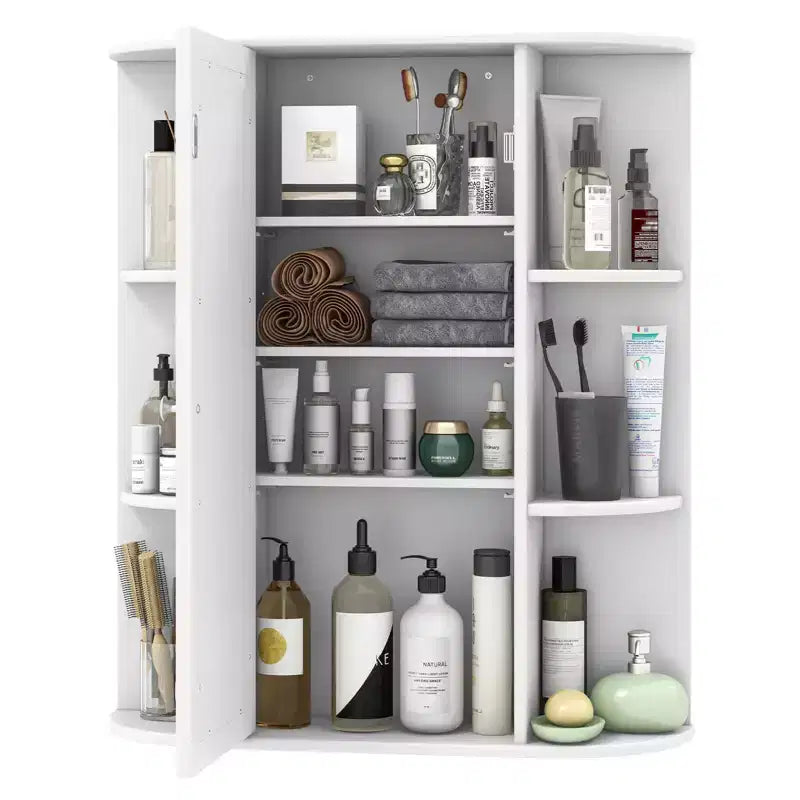 Meuble de salle de bain Costway, meuble mural à porte unique et étagères avec miroir, blanc