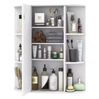 Meuble de salle de bain Costway, meuble mural à porte unique et étagères avec miroir, blanc