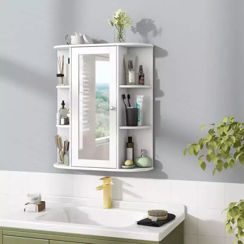 Meuble de salle de bain Costway, meuble mural à porte unique et étagères avec miroir, blanc