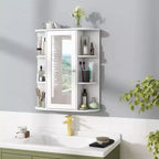 Meuble de salle de bain Costway, meuble mural à porte unique et étagères avec miroir, blanc