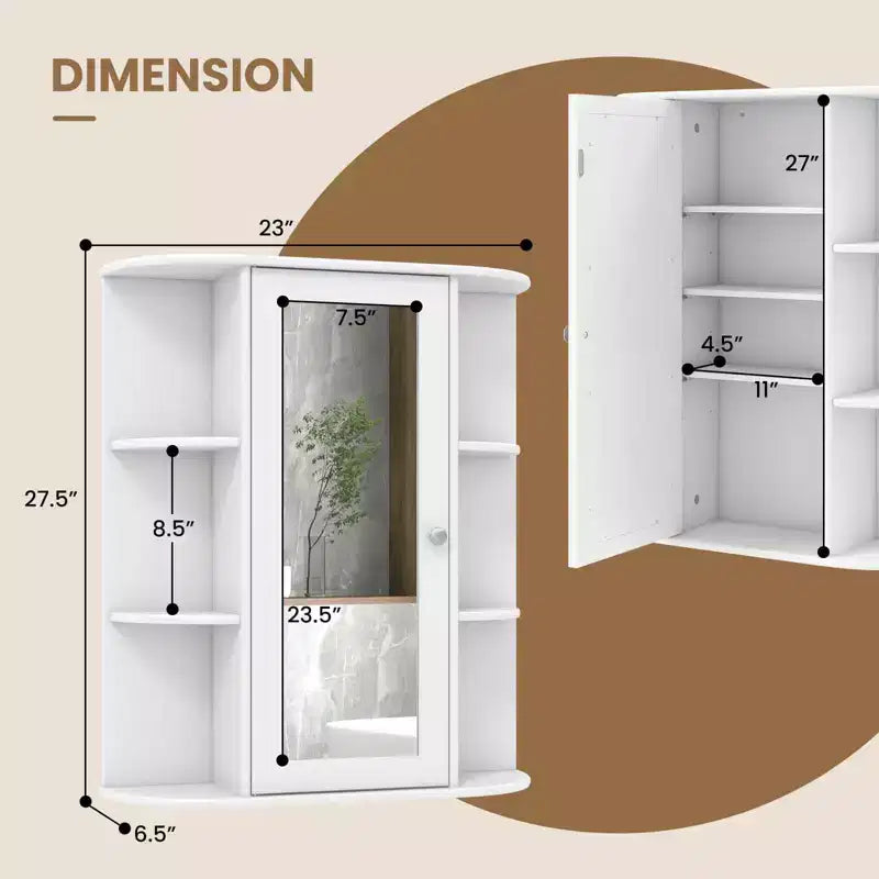 Meuble de salle de bain Costway, meuble mural à porte unique et étagères avec miroir, blanc