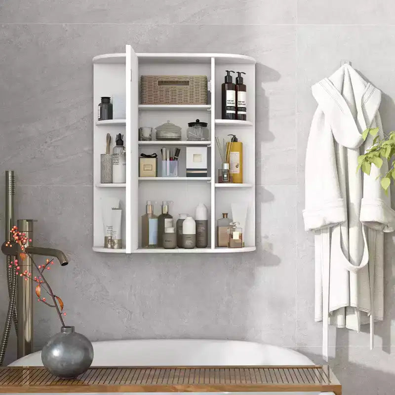 Meuble de salle de bain Costway, meuble mural à porte unique et étagères avec miroir, blanc