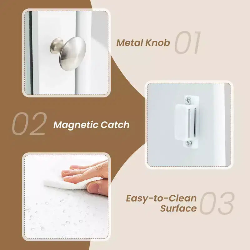 Meuble de salle de bain Costway, meuble mural à porte unique et étagères avec miroir, blanc