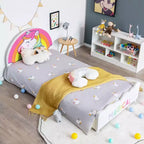 Lit plateforme capitonné Costway pour enfants, taille double, en bois, motif licorne