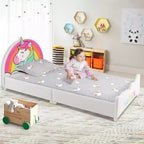 Lit plateforme capitonné Costway pour enfants, taille double, en bois, motif licorne