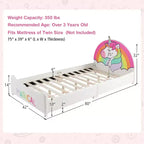 Lit plateforme capitonné Costway pour enfants, taille double, en bois, motif licorne
