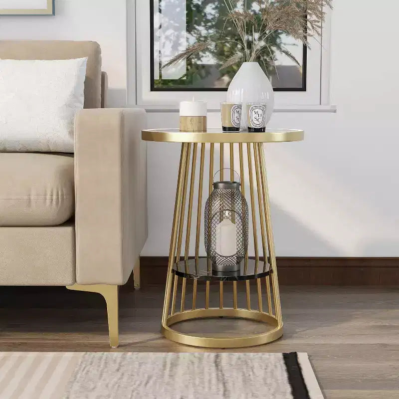 24/7 Shop At Home Table d'appoint ronde moderne Tinful