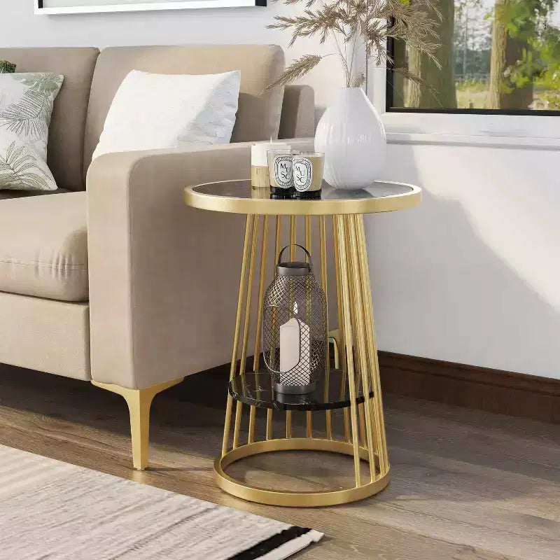 24/7 Shop At Home Table d'appoint ronde moderne Tinful