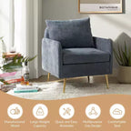 Fauteuil d'appoint rembourré en bois Giovann Fauteuil confortable pour salon et chambre à coucher avec pieds en métal | Karat Home-NAVY
