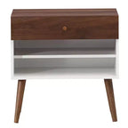 Costway Table de Chevet Table d'Appoint Tiroir Rangement Étagère Pieds en Bois d'Hévéa Style Mid-Century