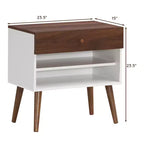Costway Table de Chevet Table d'Appoint Tiroir Rangement Étagère Pieds en Bois d'Hévéa Style Mid-Century