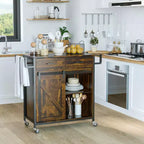 HOMCOM Chariot de cuisine rustique de ferme, Îlot de rangement roulant avec étagère réglable, deux tiroirs, armoire à porte coulissante de grange et porte-serviettes