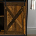 HOMCOM Chariot de cuisine rustique de ferme, Îlot de rangement roulant avec étagère réglable, deux tiroirs, armoire à porte coulissante de grange et porte-serviettes