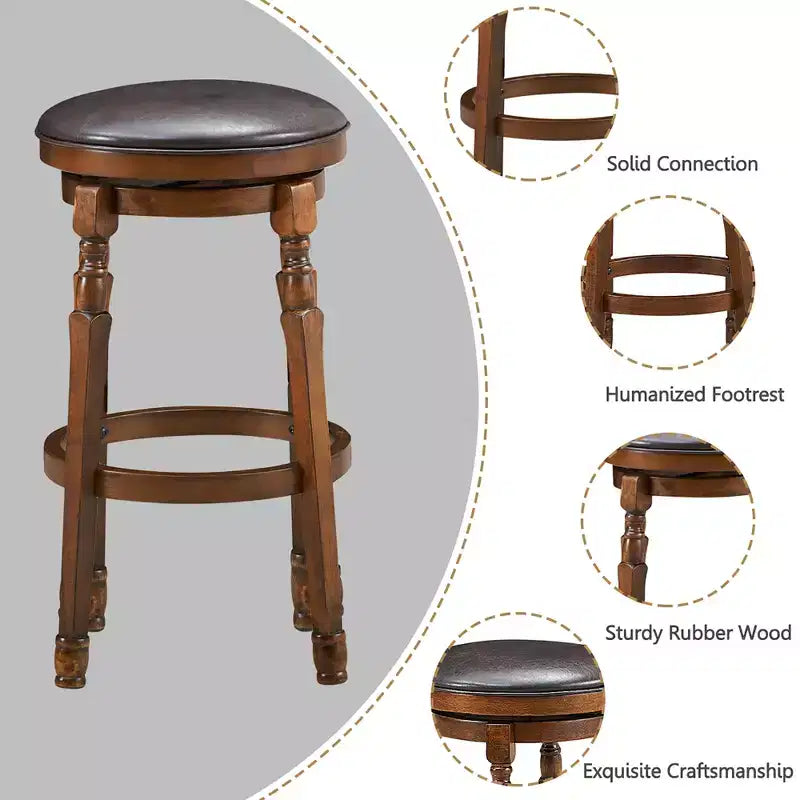 Costway Lot de 4 tabourets de bar pivotants 73,6 cm en cuir rembourré pour salle à manger, cuisine, pub, sans dossier