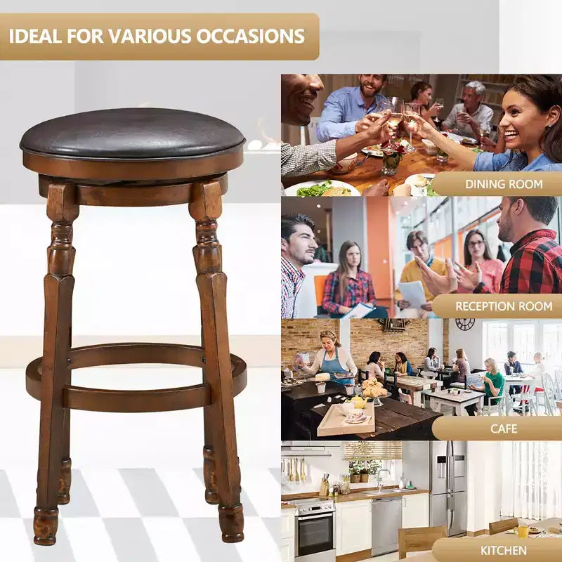 Costway Lot de 4 tabourets de bar pivotants 73,6 cm en cuir rembourré pour salle à manger, cuisine, pub, sans dossier