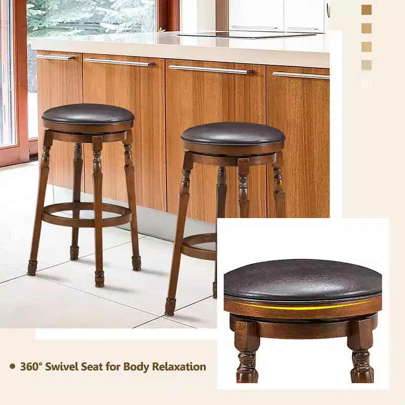 Costway Lot de 4 tabourets de bar pivotants 73,6 cm en cuir rembourré pour salle à manger, cuisine, pub, sans dossier