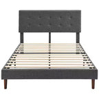 Lit plateforme tapissé BIKAHOM avec tête de lit capitonnée carrée, Queen, gris foncé