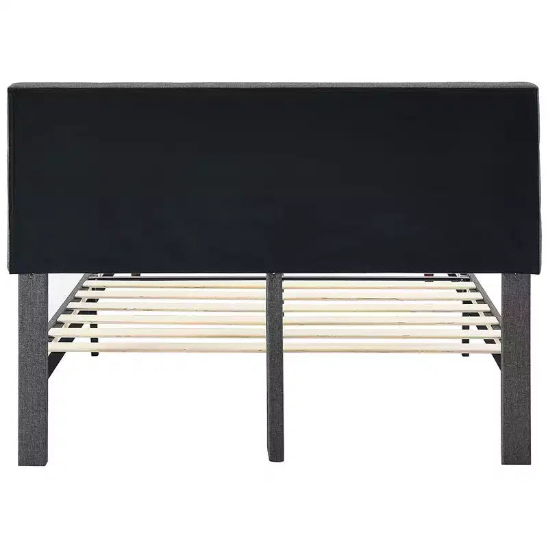 Lit plateforme tapissé BIKAHOM avec tête de lit capitonnée carrée, Queen, gris foncé