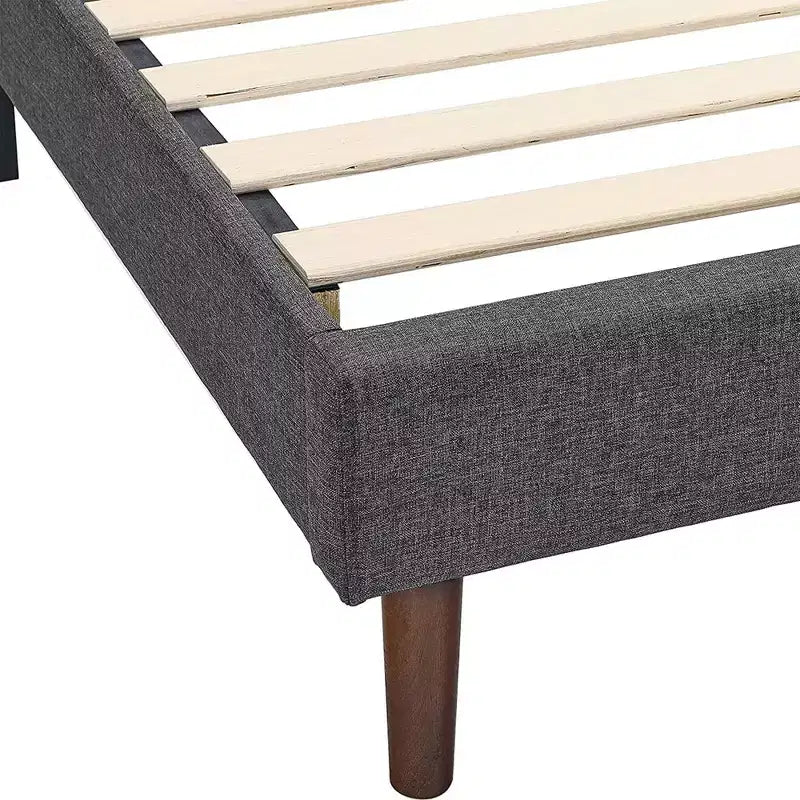 Lit plateforme tapissé BIKAHOM avec tête de lit capitonnée carrée, Queen, gris foncé
