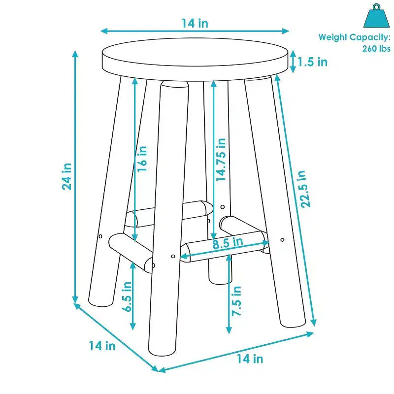 Tabouret de comptoir rond en bois non fini Sunnydaze - Bois de sapin - 24
