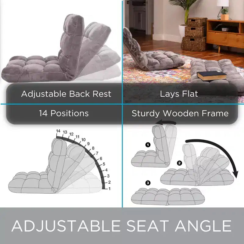 BirdRock Home Fauteuil de sol réglable 14 positions en mousse à mémoire de forme - Gris