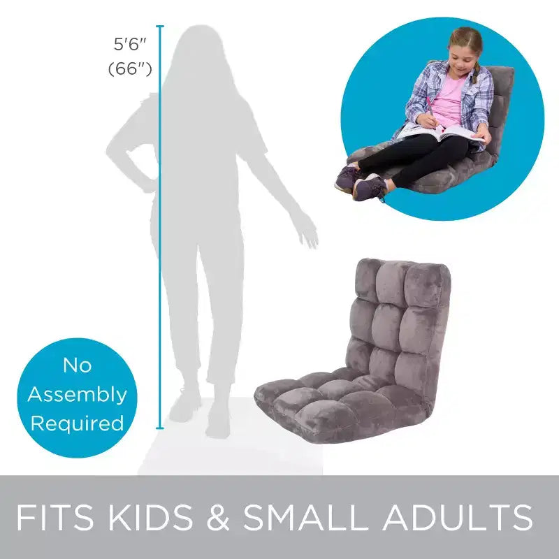 BirdRock Home Fauteuil de sol réglable 14 positions en mousse à mémoire de forme - Gris