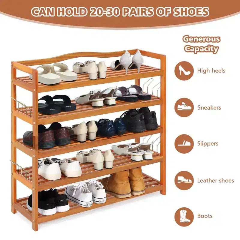 Costway Étagère à Chaussures 5 Niveaux en Bois Meuble de Rangement Chaussures Robuste Grande Capacité
