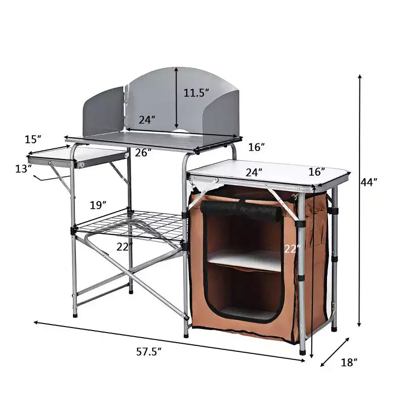Table de camping pliante Costway, support de barbecue extérieur portable avec sac et pare-brise
