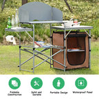 Table de camping pliante Costway, support de barbecue extérieur portable avec sac et pare-brise
