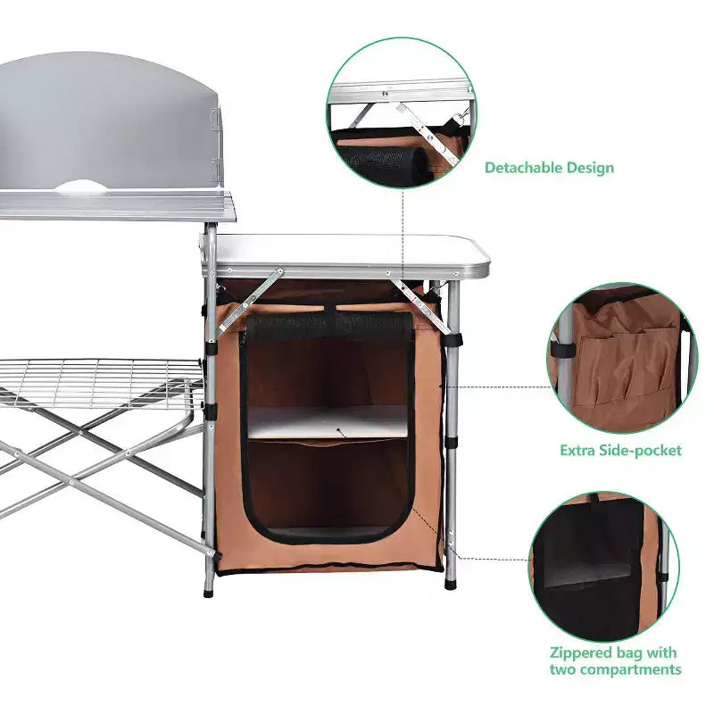 Table de camping pliante Costway, support de barbecue extérieur portable avec sac et pare-brise