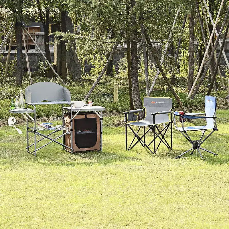 Table de camping pliante Costway, support de barbecue extérieur portable avec sac et pare-brise