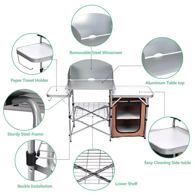 Table de camping pliante Costway, support de barbecue extérieur portable avec sac et pare-brise