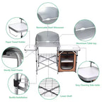 Table de camping pliante Costway, support de barbecue extérieur portable avec sac et pare-brise