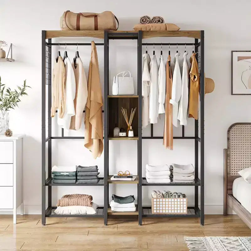 Meuble de rangement Bestier en métal autoportant pour armoire avec étagère supérieure en bois et lumières à changement de couleur intégrées avec 7 couleurs et 20 modes dynamiques, chêne