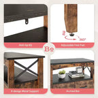 Meuble de rangement rustique Bestier avec 2 étagères d'affichage et 4 tiroirs pour le salon, le bureau, la chambre ou le couloir, marron foncé