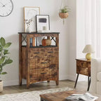 Meuble de rangement rustique Bestier avec 2 étagères d'affichage et 4 tiroirs pour le salon, le bureau, la chambre ou le couloir, marron foncé