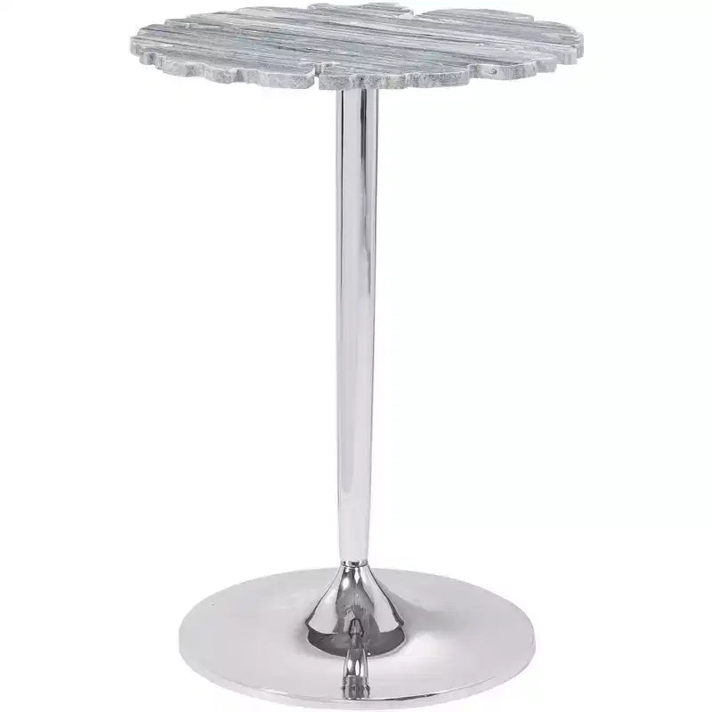 Coast to Coast Accents Polly Modern Cast Aluminum Round Accent Table 18 Silver Gray Lacey Pattern Stone Marble Tabletop for Living Room Bedroom House