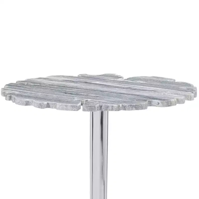 Coast to Coast Accents Polly Table d'appoint ronde moderne en fonte d'aluminium 18 gris argenté motif dentelle plateau en marbre pour salon chambre maison