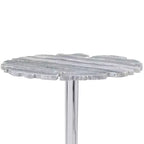 Coast to Coast Accents Polly Table d'appoint ronde moderne en fonte d'aluminium 18 gris argenté motif dentelle plateau en marbre pour salon chambre maison