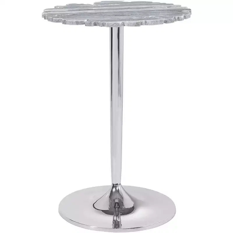 Coast to Coast Accents Polly Table d'appoint ronde moderne en fonte d'aluminium 18 gris argenté motif dentelle plateau en marbre pour salon chambre maison