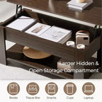 Table basse moderne Yaheetech Vintage avec plateau relevable, compartiment caché et rangement pour la maison, le salon, la salle de réception, le bureau