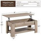 Table basse moderne Yaheetech Vintage avec plateau relevable, compartiment caché et rangement pour la maison, le salon, la salle de réception, le bureau