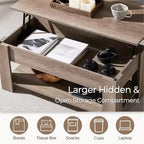 Table basse moderne Yaheetech Vintage avec plateau relevable, compartiment caché et rangement pour la maison, le salon, la salle de réception, le bureau