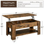 Table basse moderne Yaheetech Vintage avec plateau relevable, compartiment caché et rangement pour la maison, le salon, la salle de réception, le bureau